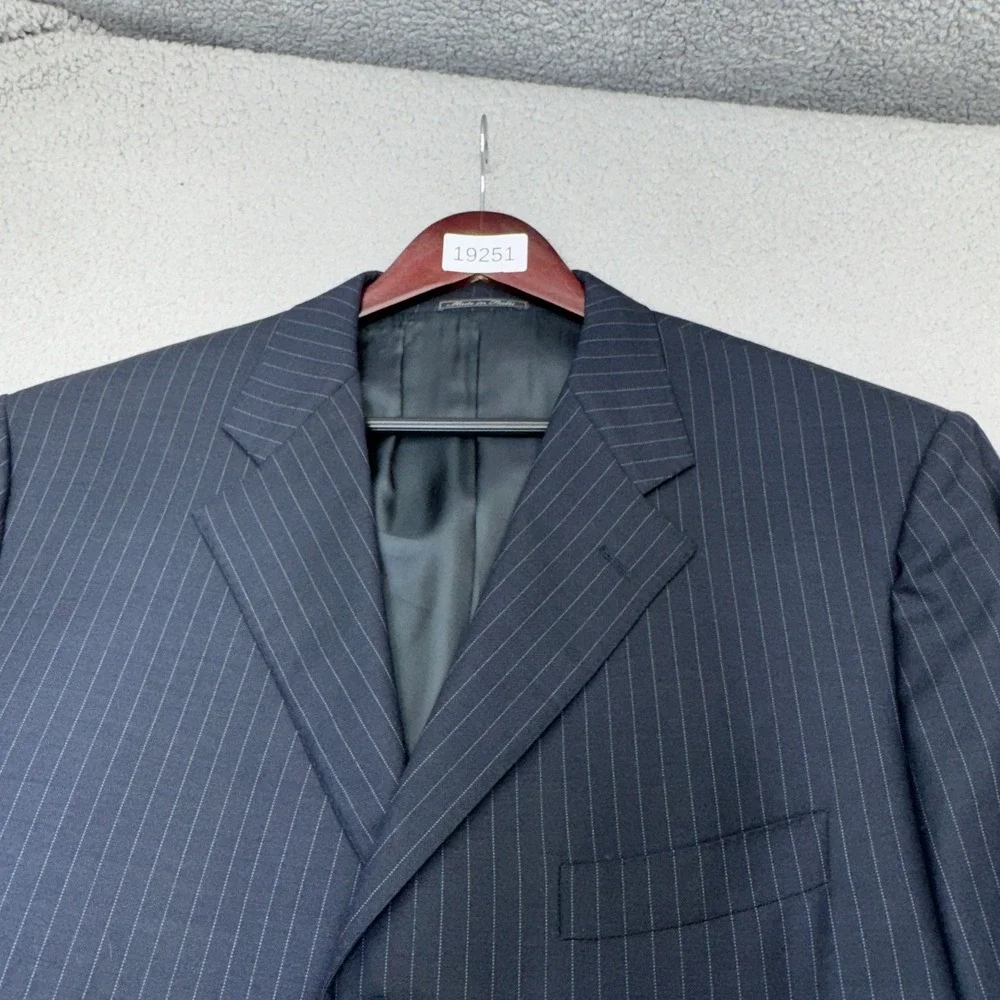 Corneliani Blazer Mens 46 Long Blue Pinstripe Extraﬁne Wool Sport Coat Italy 3B